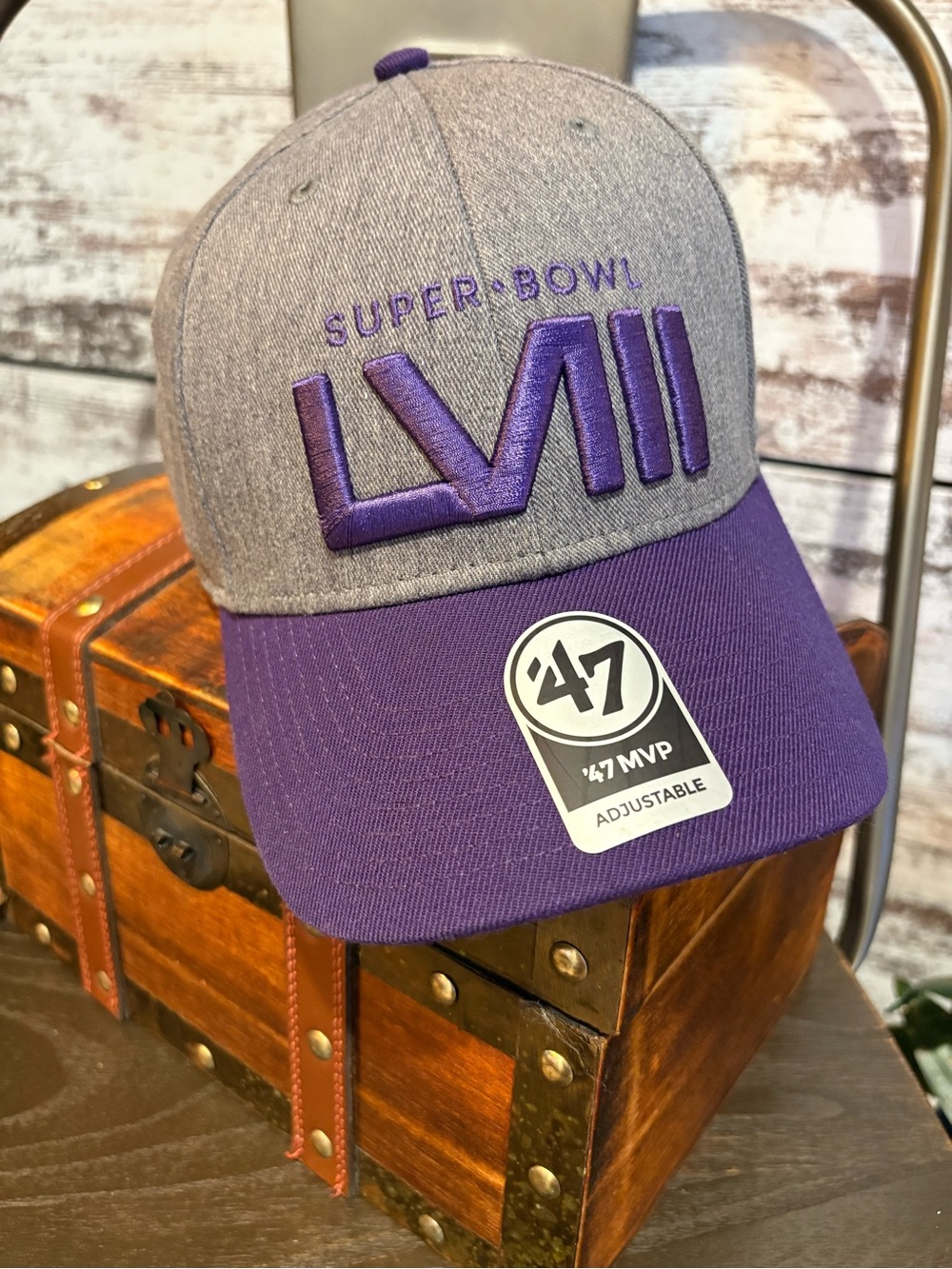 NFL Gray and Purple Super Bowl LVIII '47 MVP brand Adjustable Hat